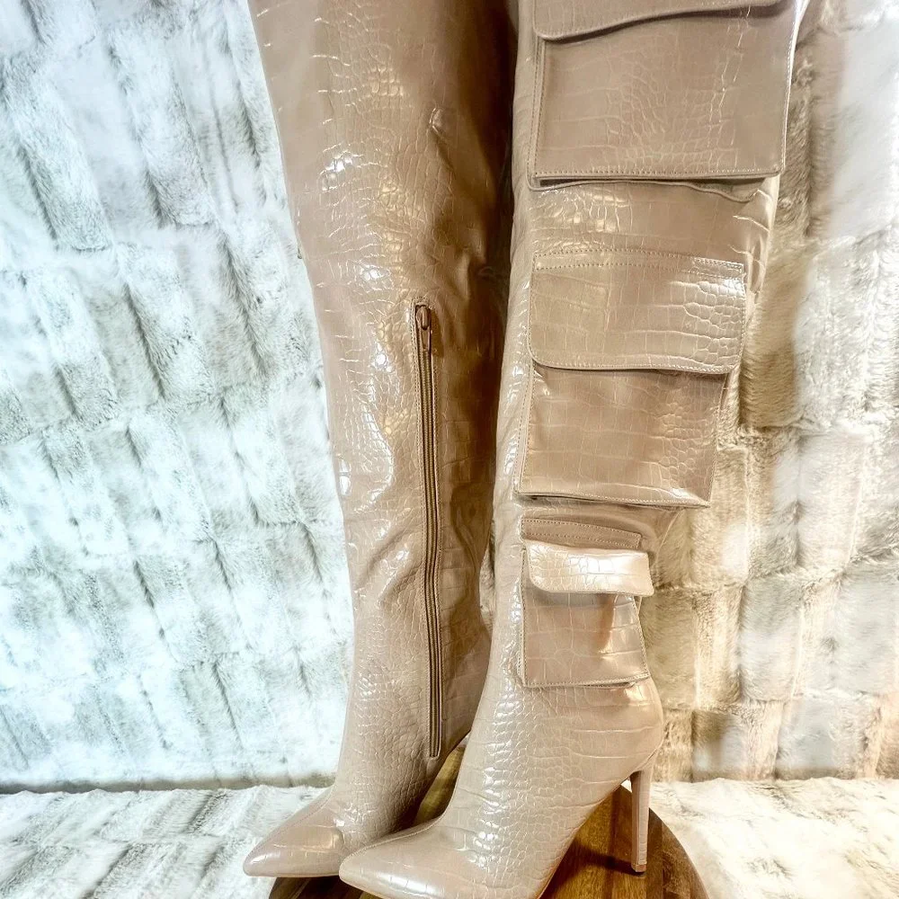 Mata Nude Croc Over The Knee Boot With Pockets